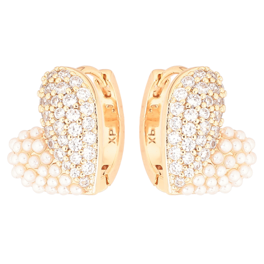 Серьги Xuping Позолота 18K колечки Сердечки с кристаллами и жемчужинами фото №1 Серьги Xuping Позолота 18K колечки Сердечки с кристаллами и жемчужинами фото №1