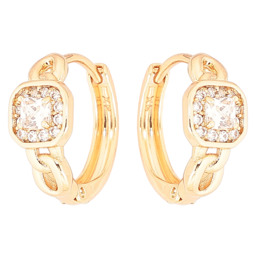 Сережки Xuping Позолота 18K колечка «Візерунок з кристалами» фото №1 Сережки Xuping Позолота 18K колечка «Візерунок з кристалами» фото №1