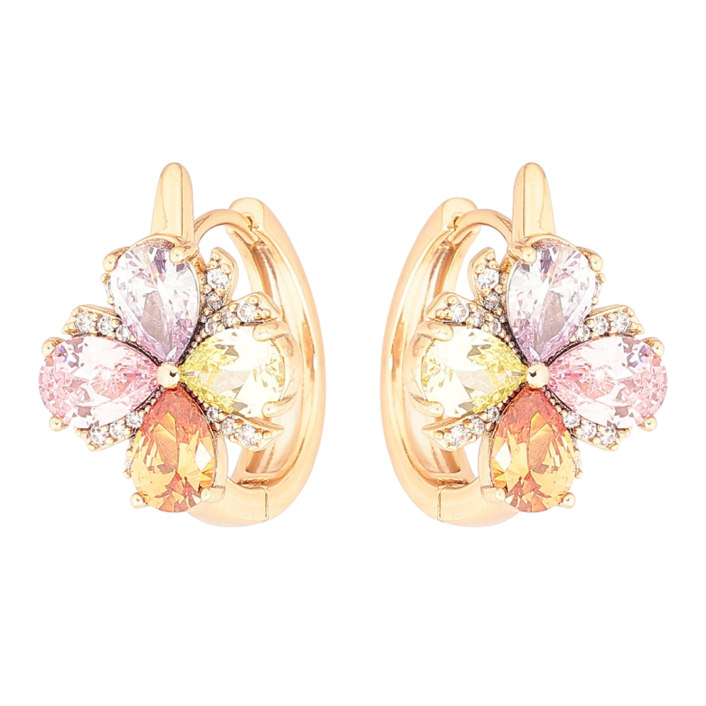 Серьги Xuping Позолота 18K колечки Цветочки из разноцветных кристаллов фото №1
