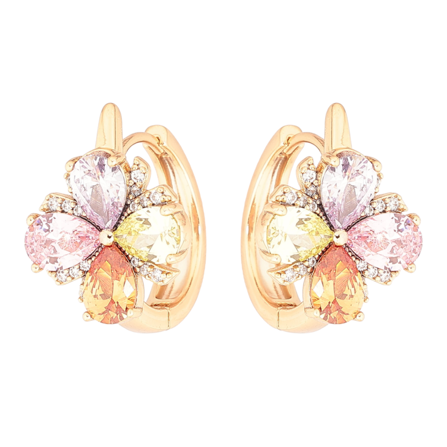 Сережки Xuping Позолота 18K колечка «Квіточки з різнокольорових кристалів» фото №1