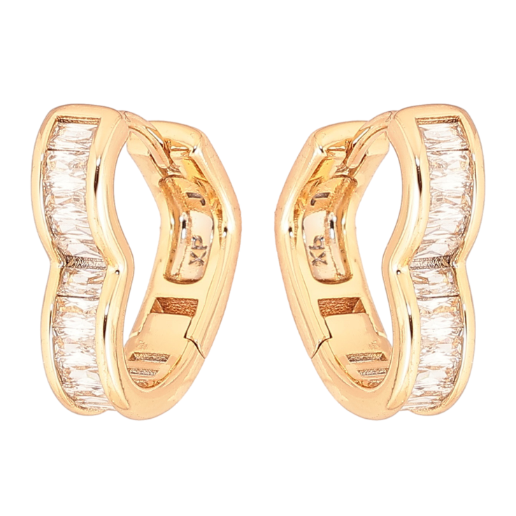 Сережки Xuping Позолота 18K колечка «Сердечка з доріжками кристалів» фото №2