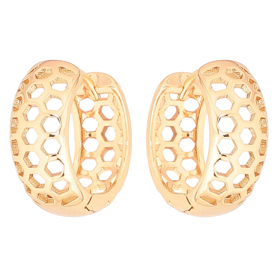 Сережки Xuping Позолота 18K колечка «Різьблений візерунок стільники» фото №1 Сережки Xuping Позолота 18K колечка «Різьблений візерунок стільники» фото №1