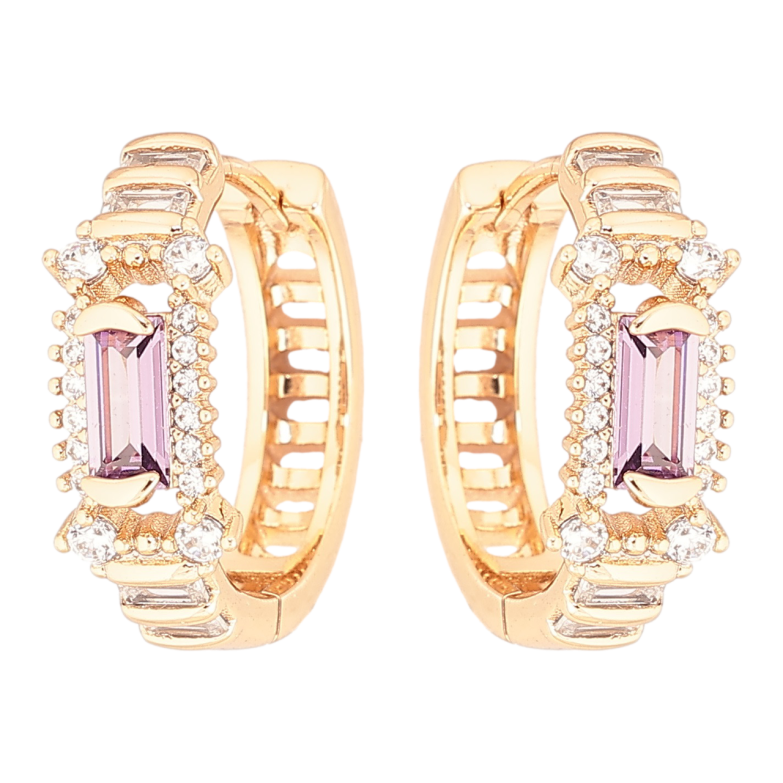 Серьги Xuping Позолота 18K колечки Декоративный узор с сиреневыми кристаллами фото №1 Серьги Xuping Позолота 18K колечки Декоративный узор с сиреневыми кристаллами фото №1