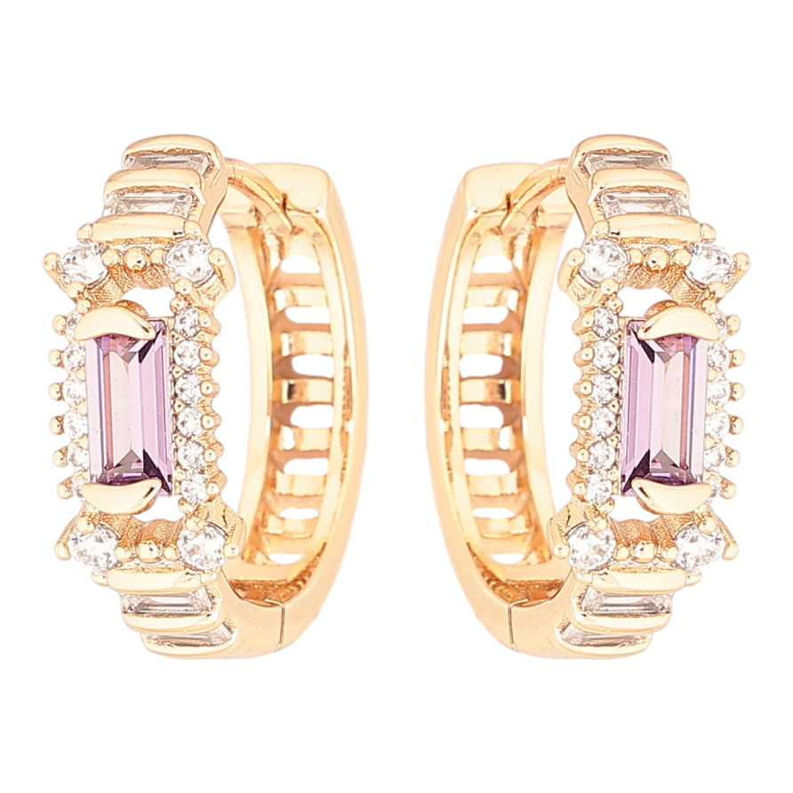 Сережки Xuping Позолота 18K колечка «Декоративний візерунок із бузковими кристалами» фото №1