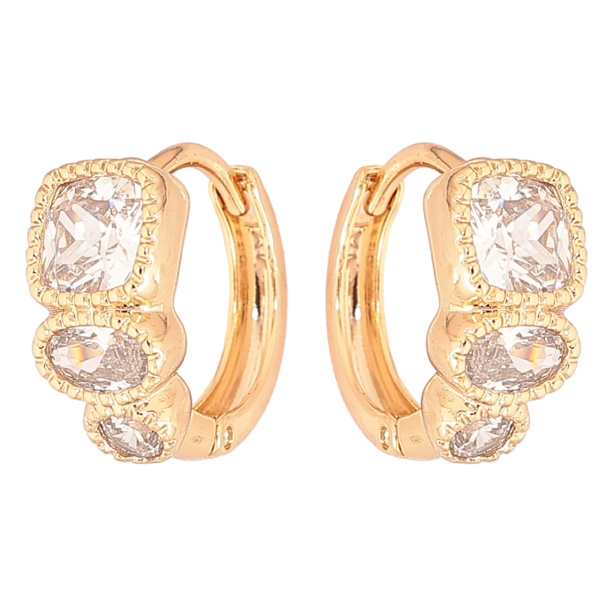 Сережки Xuping Позолота 18K колечка «Три кристали» фото №1