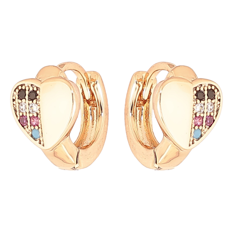 Серьги Xuping Позолота 18K колечки Сердечки с разноцветными кристаллами фото №1 Серьги Xuping Позолота 18K колечки Сердечки с разноцветными кристаллами фото №1