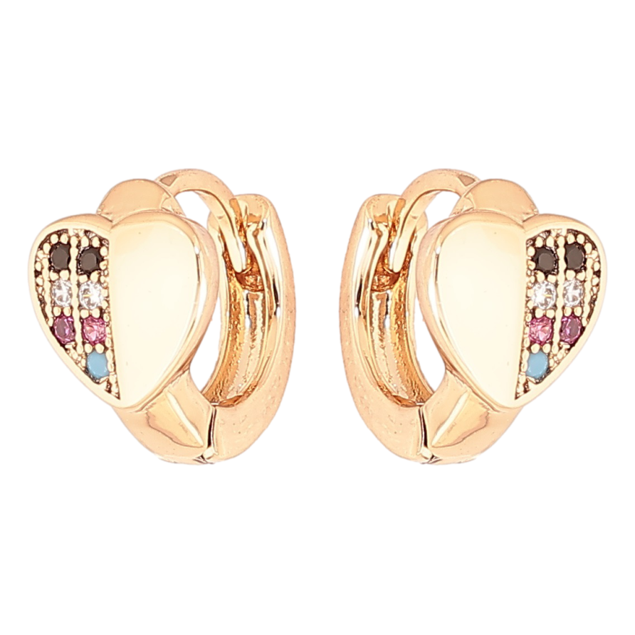 Серьги Xuping Позолота 18K колечки Сердечки с разноцветными кристаллами фото №1 Серьги Xuping Позолота 18K колечки Сердечки с разноцветными кристаллами фото №1