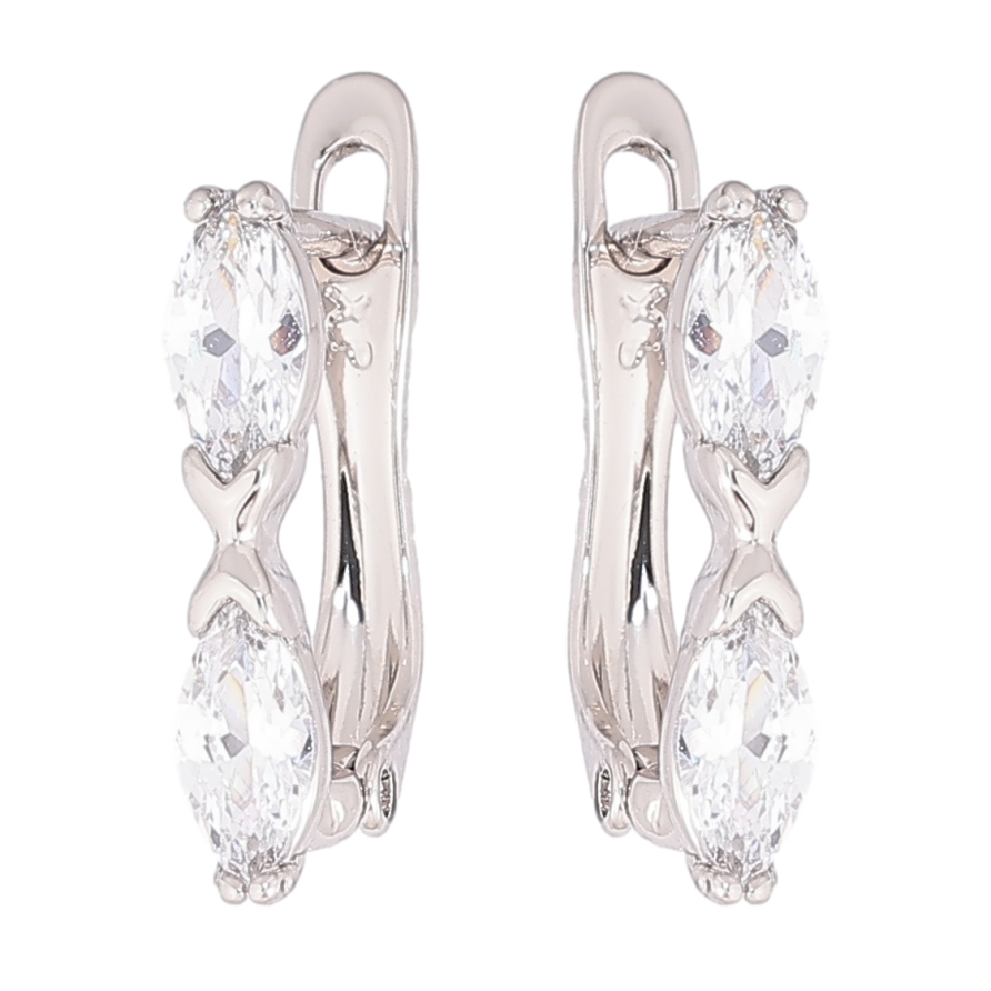 Серьги Xuping Родий английский замок Два кристалла фото №1 Серьги Xuping Родий английский замок Два кристалла фото №1