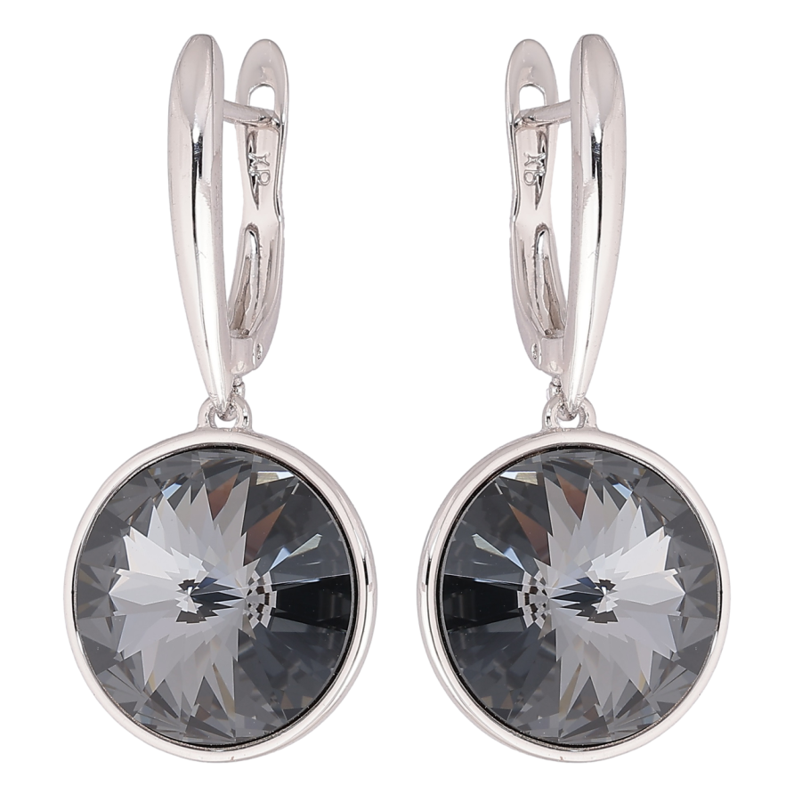 Серьги Xuping цвет Родий с кристаллами Swarovski английский замок Подвески с кристаллами Graphite ø 16мм фото №1