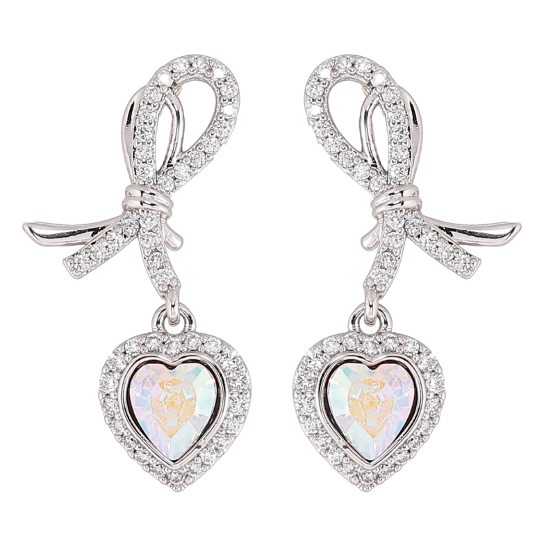 Серьги Xuping цвет Родий с кристаллами Swarovski пусеты Петельки с кристальными сердечками АВ фото №1