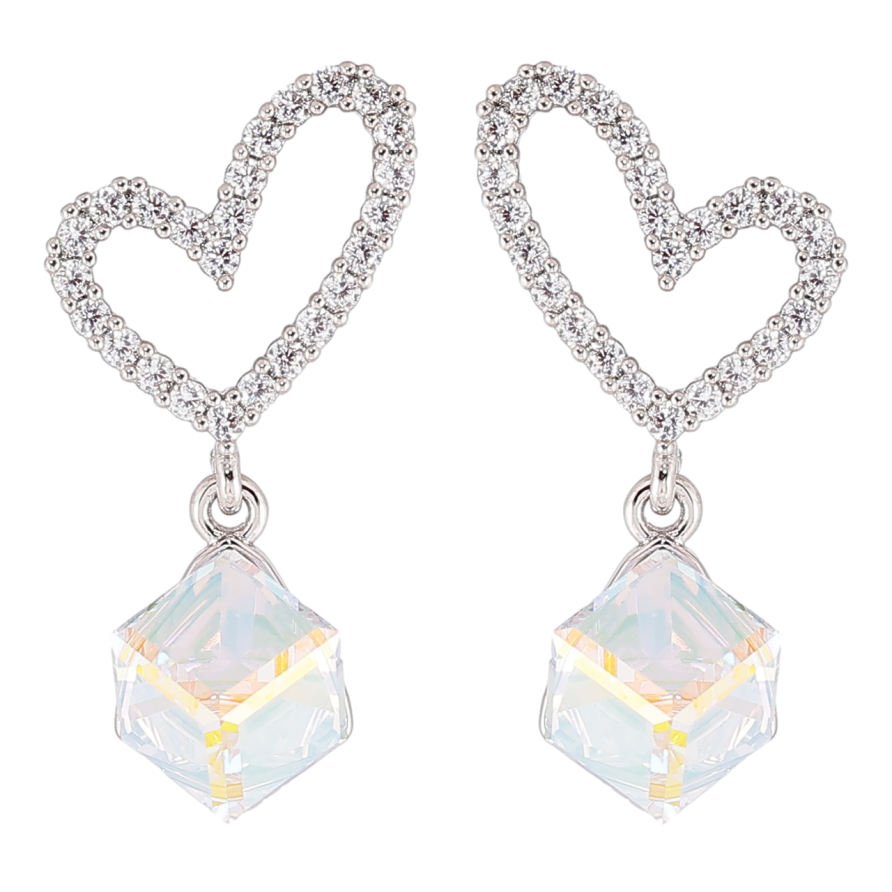 Сережки Xuping колір Родій з кристалами Swarovski пусети «Сердечка з кубиками Shimmer» фото №1 Сережки Xuping колір Родій з кристалами Swarovski пусети «Сердечка з кубиками Shimmer» фото №1