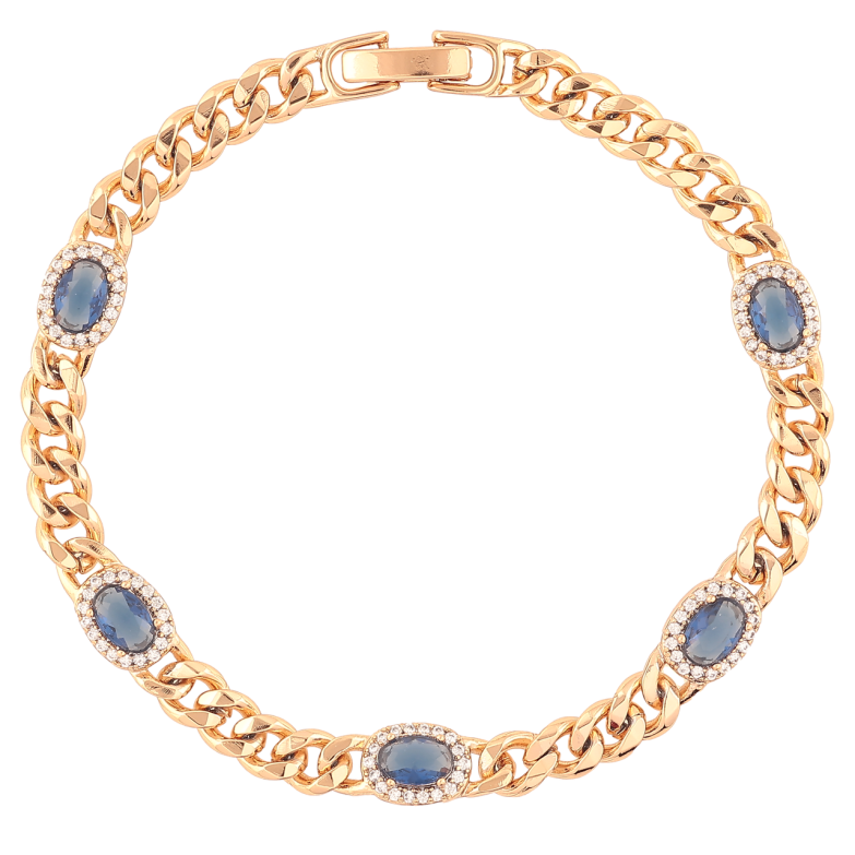 Браслет Xuping Позолота 18K «Ланцюжок Панцирний з синіми кристалами» довжина 18.5см х 5мм фото №1