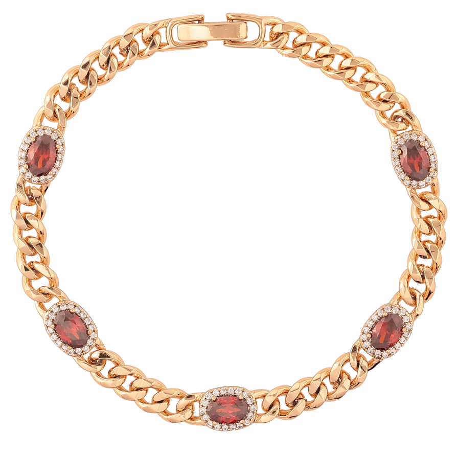 Браслет Xuping Позолота 18K Цепочка Панцирная с красными кристаллами длина 18.5см х 5мм фото №1