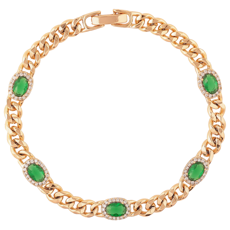 Браслет Xuping Позолота 18K Цепочка Панцирная с зелеными кристаллами длина 18.5см х 5мм фото №17 Браслет Xuping Позолота 18K Цепочка Панцирная с зелеными кристаллами длина 18.5см х 5мм фото №17
