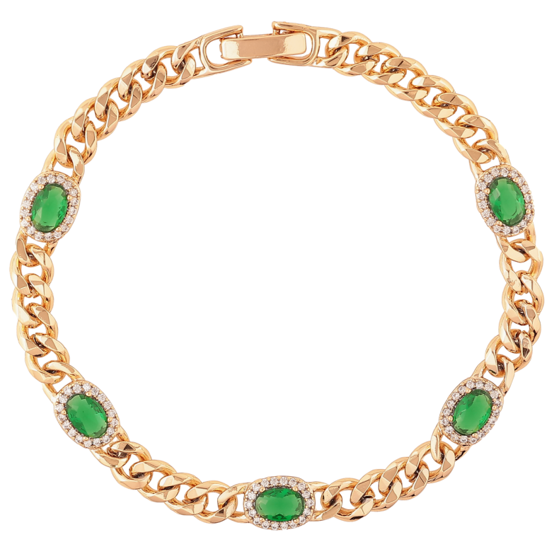 Браслет Xuping Позолота 18K «Ланцюжок Панцирний з зеленими кристалами» довжина 18.5см х 5мм фото №2