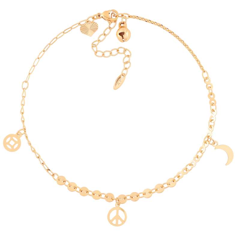 Браслет Xuping Позолота 18K на ногу «Ланцюжок Комбінований з підвісками» розмір 24-29см х 1-4мм фото №1