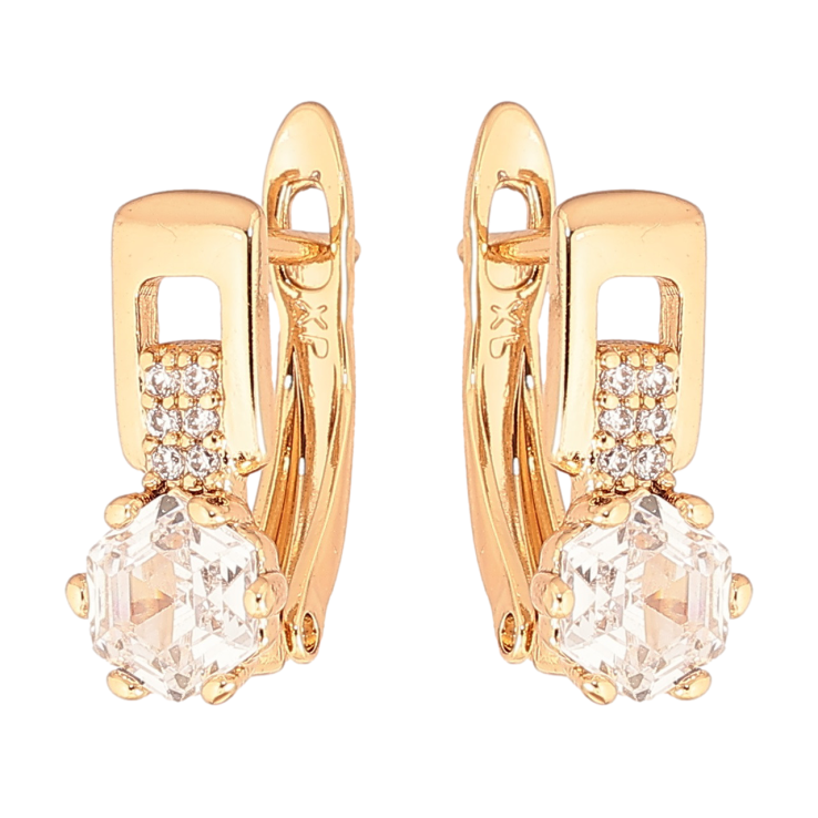 Серьги Xuping Позолота 18K английский замок Узор с шестигранным кристаллом фото №22