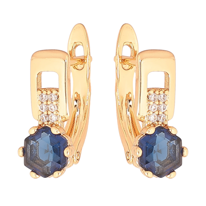 Серьги Xuping Позолота 18K английский замок Узор с шестигранным синим кристаллом фото №1