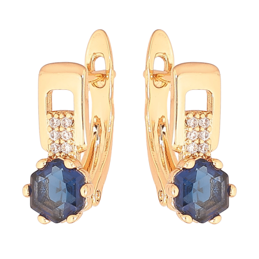 Серьги Xuping Позолота 18K английский замок Узор с шестигранным синим кристаллом фото №1