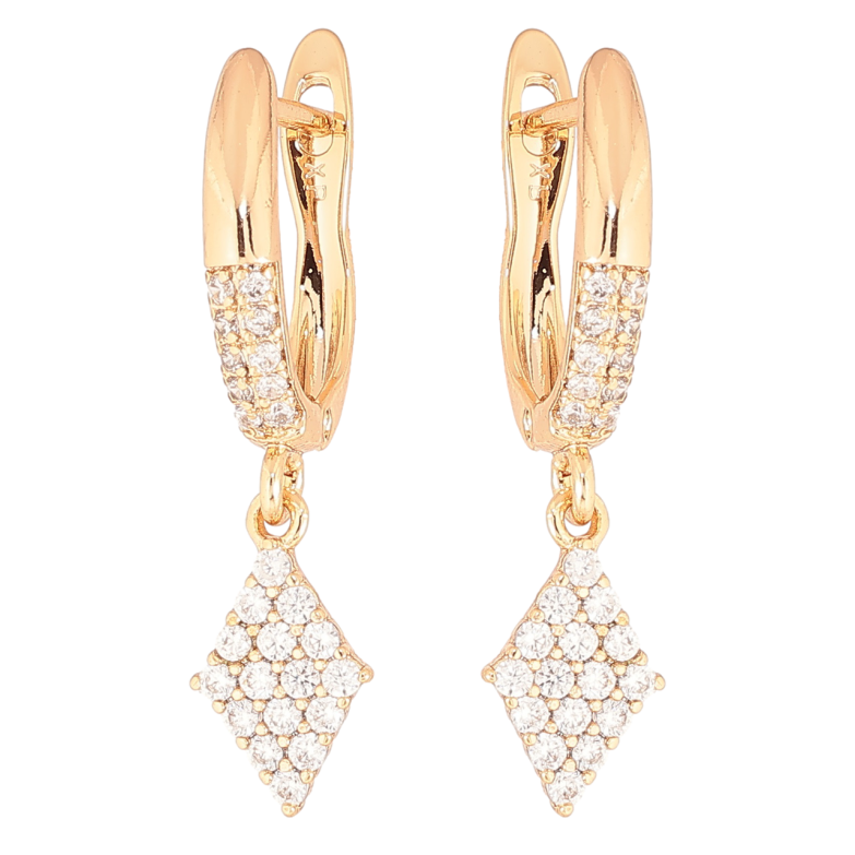 Серьги Xuping Позолота 18K английский замок Ромбовые подвески с кристаллами фото №1 Серьги Xuping Позолота 18K английский замок Ромбовые подвески с кристаллами фото №1