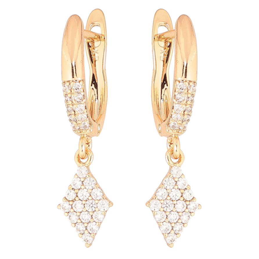 Сережки Xuping Позолота 18K англійський замок «Ромбові підвіски з кристалами» фото №1 Сережки Xuping Позолота 18K англійський замок «Ромбові підвіски з кристалами» фото №1