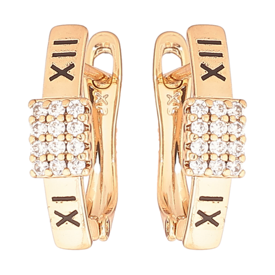 Серьги Xuping Позолота 18K английский замок Римские цифры с кристаллами фото №1 Серьги Xuping Позолота 18K английский замок Римские цифры с кристаллами фото №1