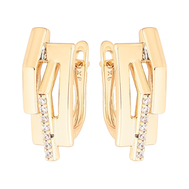 Сережки Xuping Позолота 18K англійський замок «Декоративний візерунок з доріжками кристалів» фото №1