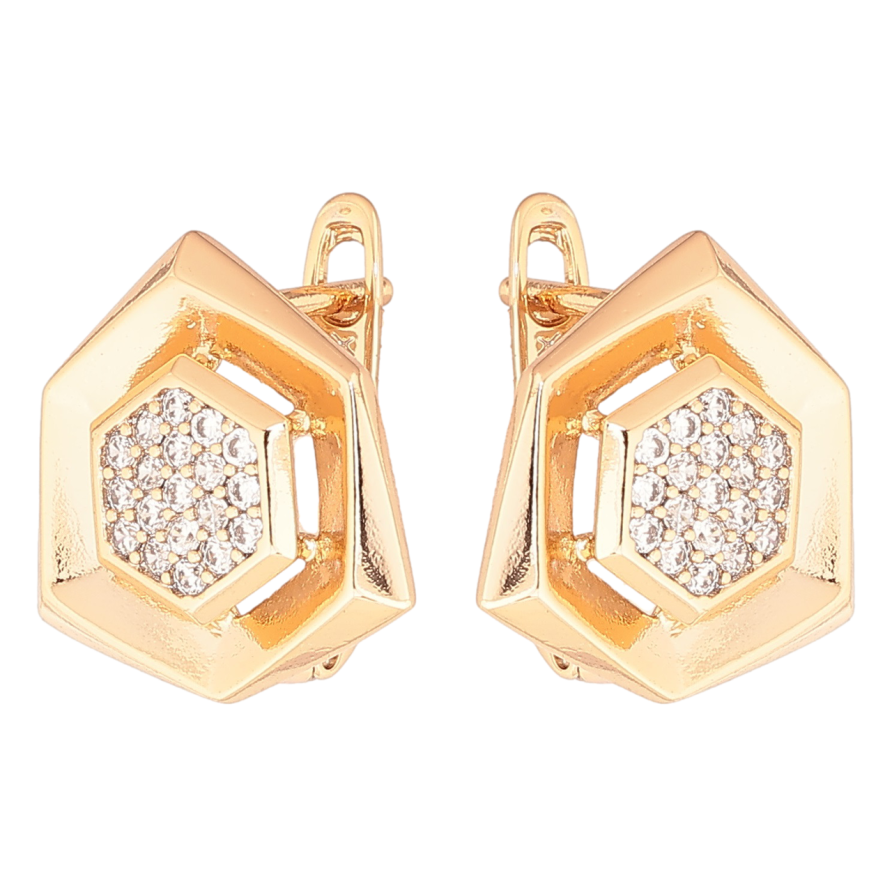 Сережки Xuping Позолота 18K англійський замок «Шестикутники з кристалами» фото №1 Сережки Xuping Позолота 18K англійський замок «Шестикутники з кристалами» фото №1