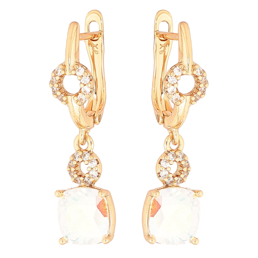 Серьги Xuping Позолота 18K английский замок Подвески с радужными кристаллами фото №1 Серьги Xuping Позолота 18K английский замок Подвески с радужными кристаллами фото №1