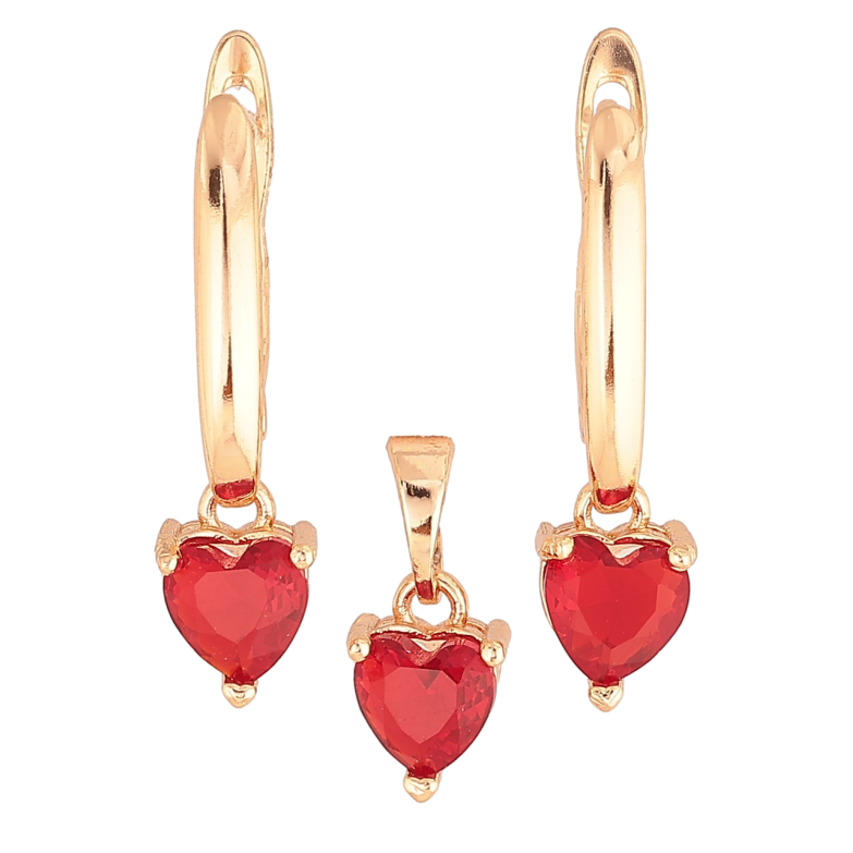 Набор Xuping M&L Цвет 18K Серьги Кулон Красные кристальные сердечки фото №1