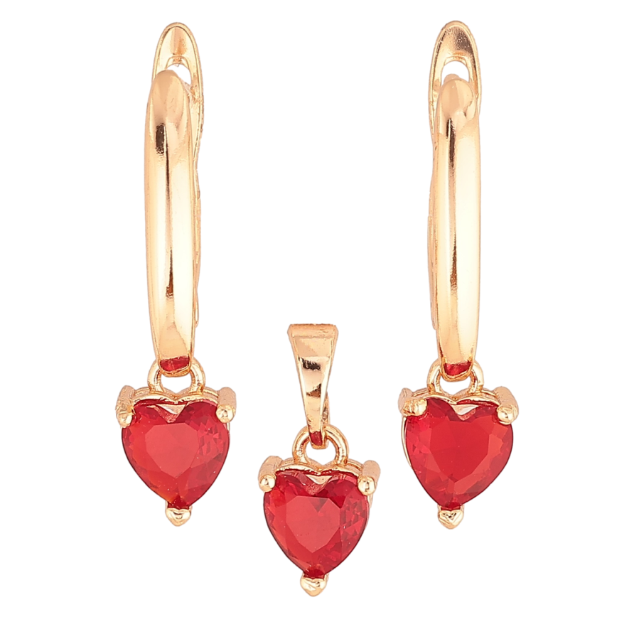 Набір Xuping M&L Колір 18K Сережки Кулон «Червоні кристальні сердечка» фото №1