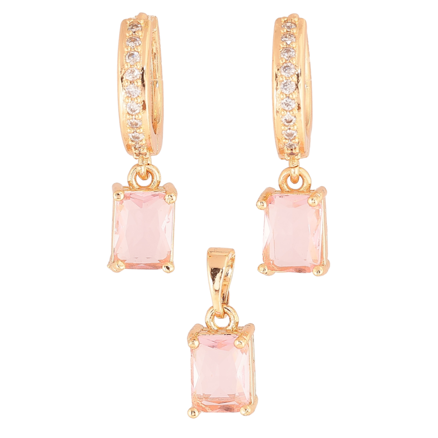 Набір Xuping M&L Колір 18K Сережки Кулон «Рожеві кристали» 6х8мм фото №1