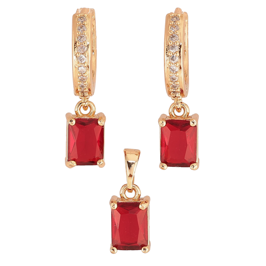 Набор Xuping M&L Цвет 18K Серьги Кулон Красные кристаллы 6х8мм фото №1