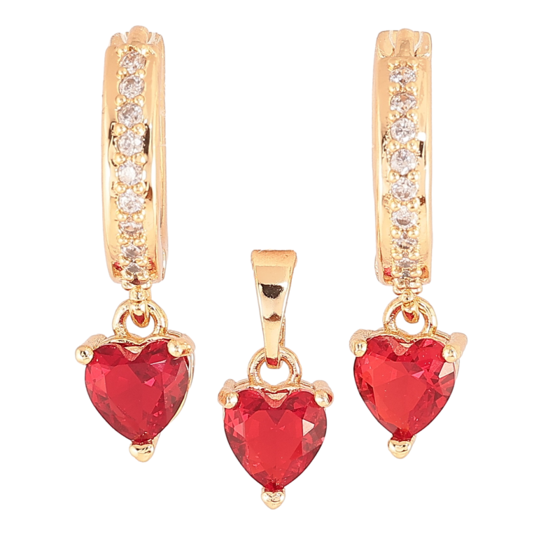 Набор Xuping M&L Цвет 18K Серьги Кулон Красные кристальные сердечки фото №1