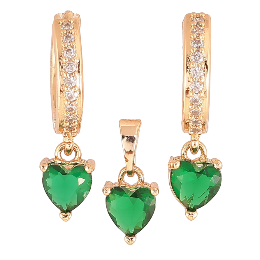 Набор Xuping M&L Цвет 18K Серьги Кулон Зеленые кристальные сердечки фото №1