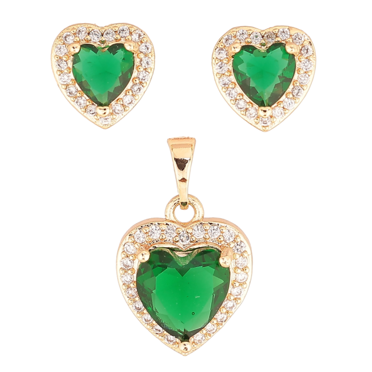 Набор Xuping M&L Цвет 18K Серьги Кулон Зеленые кристальные сердечки фото №25