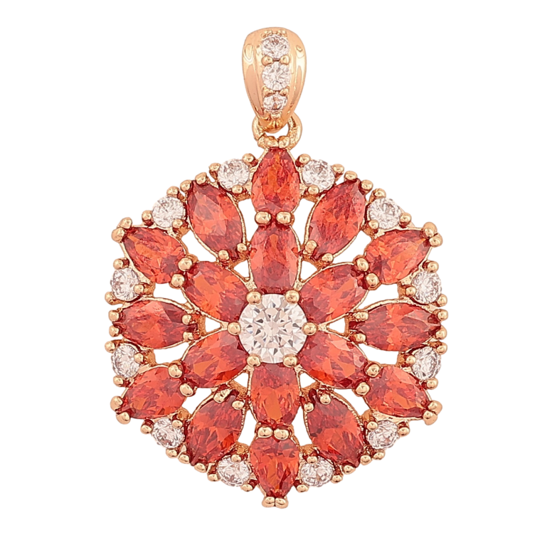 Кулон Xuping M&L Цвет 18K Цветок из красно-белых кристаллов для цепочки до 4мм фото №1