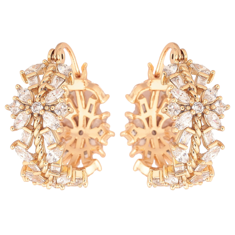 Сережки Xuping Позолота 18K замок-шпилька «Квітковий візерунок з кристалами» фото №6