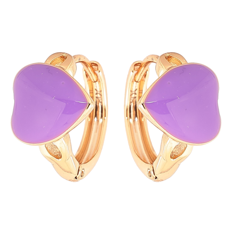 Серьги Xuping Позолота 18K колечки Сердечки с сиреневой эмалью фото №1 Серьги Xuping Позолота 18K колечки Сердечки с сиреневой эмалью фото №1