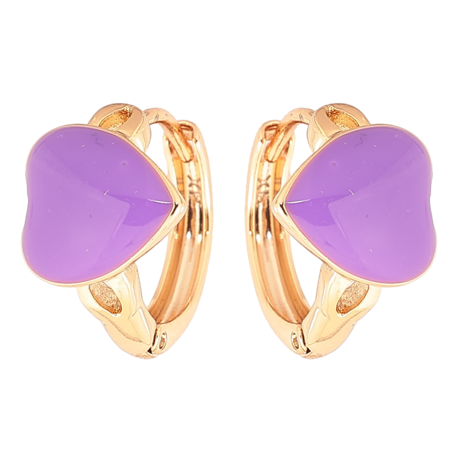 Сережки Xuping Позолота 18K колечка Сердечка з бузковою емаллю» фото №1 Сережки Xuping Позолота 18K колечка Сердечка з бузковою емаллю» фото №1