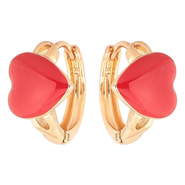 Сережки Xuping Позолота 18K колечка Сердечка з червоною емаллю» фото №1