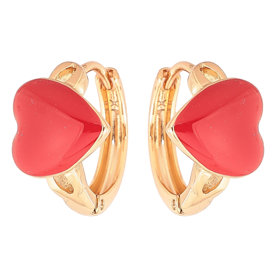 Сережки Xuping Позолота 18K колечка Сердечка з червоною емаллю» фото №1 Сережки Xuping Позолота 18K колечка Сердечка з червоною емаллю» фото №1