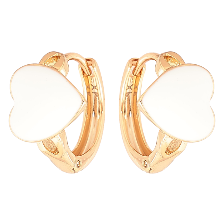 Серьги Xuping Позолота 18K колечки Сердечки с белой эмалью фото №11