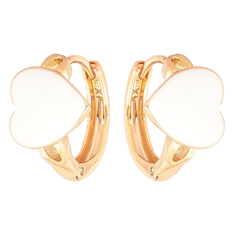 Серьги Xuping Позолота 18K колечки Сердечки с белой эмалью фото №1 Серьги Xuping Позолота 18K колечки Сердечки с белой эмалью фото №1