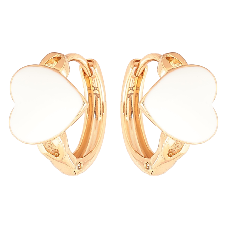 Серьги Xuping Позолота 18K колечки Сердечки с белой эмалью фото №1 Серьги Xuping Позолота 18K колечки Сердечки с белой эмалью фото №1