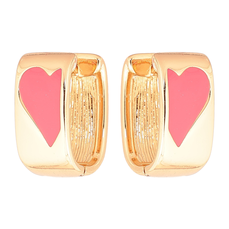 Сережки Xuping Позолота 18K колечка «Візерунок сердечка з рожевою емаллю» фото №1 Сережки Xuping Позолота 18K колечка «Візерунок сердечка з рожевою емаллю» фото №1