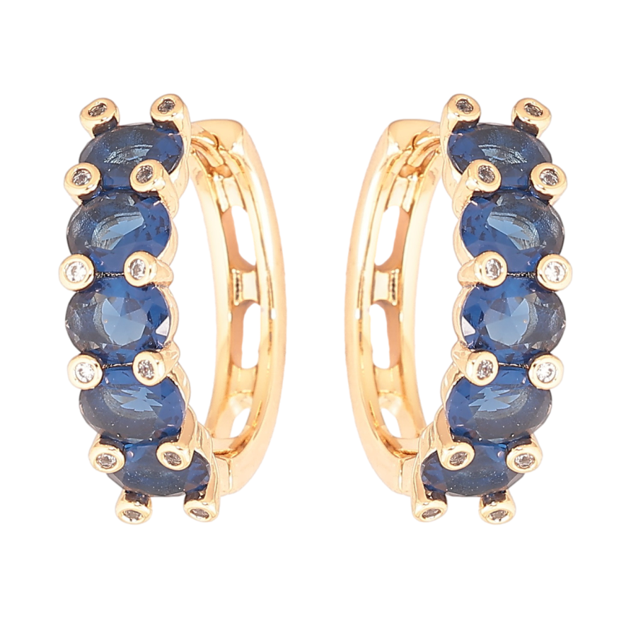 Серьги Xuping Позолота 18K колечки Дорожки синих кристаллов фото №1