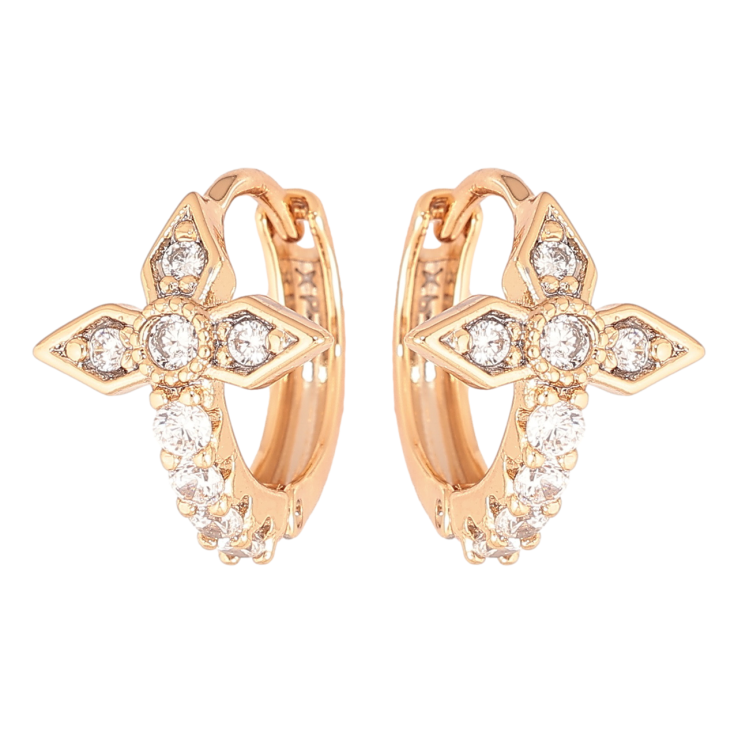 Сережки Xuping Позолота 18K колечка «Кришталеві Хрестики» фото №10