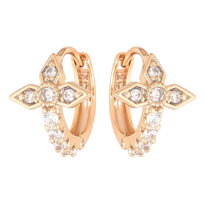 Серьги Xuping Позолота 18K колечки Кристальные Крестики фото №3 Серьги Xuping Позолота 18K колечки Кристальные Крестики фото №3