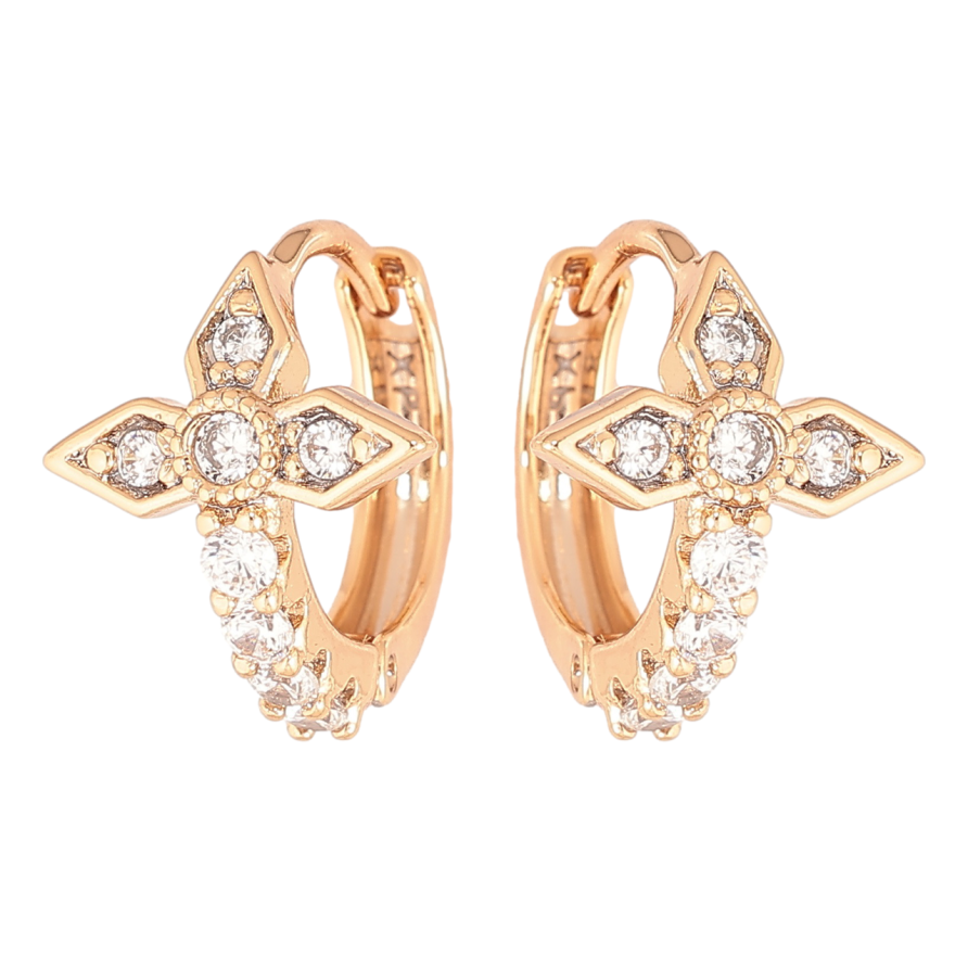 Сережки Xuping Позолота 18K колечка «Кришталеві Хрестики» фото №1 Сережки Xuping Позолота 18K колечка «Кришталеві Хрестики» фото №1